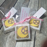 twinkle twinkle little star baby shower favors white soaps, pink and gold a custom tag tied with ribbon