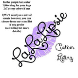 MIni soap favors custom listing directions, enter custom info and tag wording in purple box